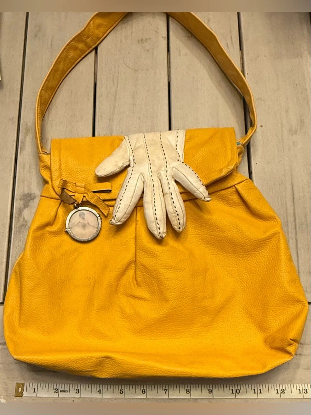 DeLirious Artwork Butte Montana Yellow Pebbled Leather Slouchy Hobo Bag Purse